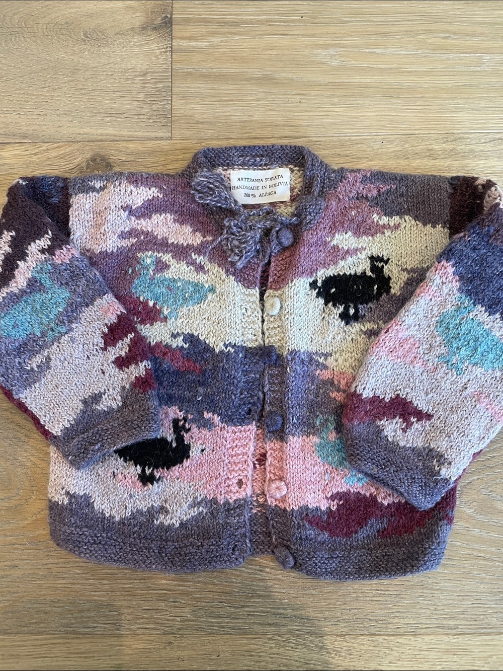 Handmade Alpaca Blend Kids Multicolor Knit Cardigan Sweater
